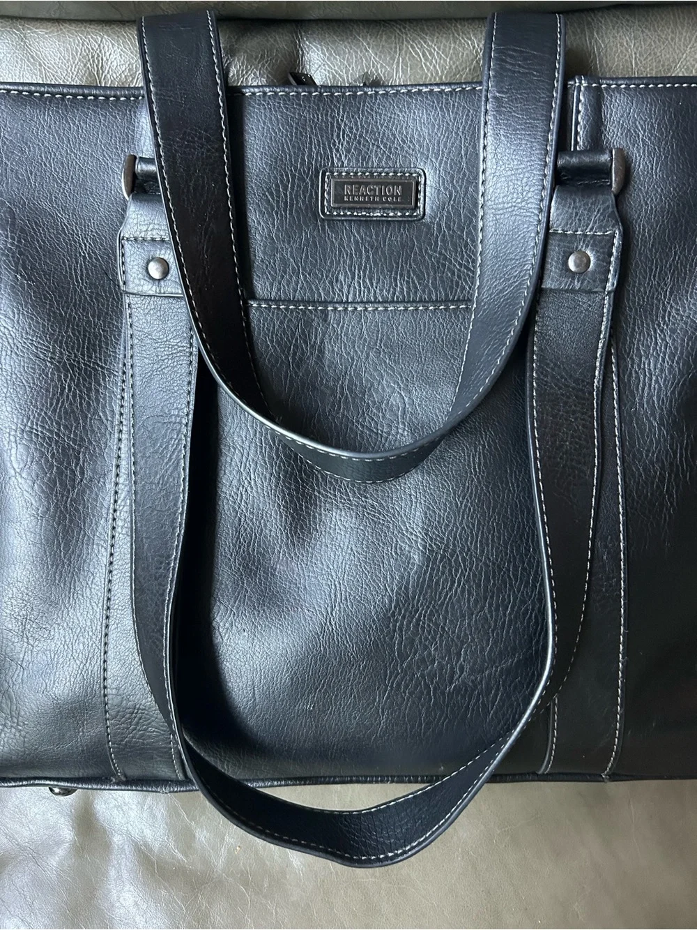 Kenneth Cole Reaction Black faux Leather Laptop Tote Bag